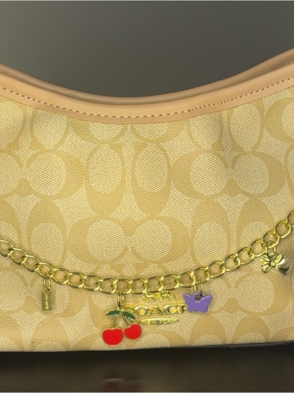 Coach Yellow Signature Canvas Hobo with Charm Chain